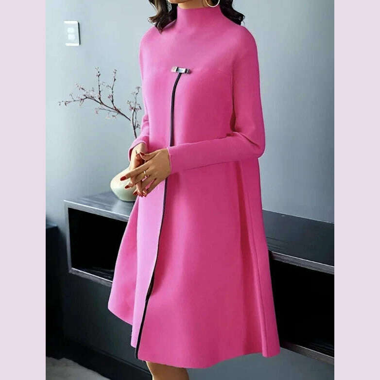 KIMLUD, 2023 Autumn Winter Spring New Fashion Casual Temperament Style Long Sleeved Round Neck Dress Dresses for Women Elegant, KIMLUD Womens Clothes