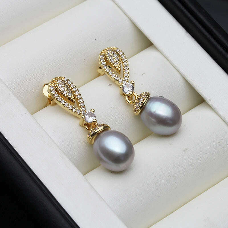 2023 New Dangling Natural Pearl Earrings For Women,Cute Boho Freshwater Pearl Earring Wedding Engagement Gift White Black - KIMLUD