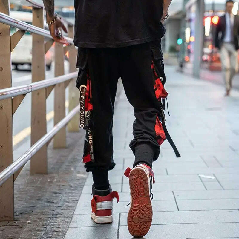 2023 New Hip-Hop Jogger Men's Harem Overalls Color Multi-Pocket Ribbon Men's Sports Pants Streetwear Casual Men's Casual Pants - KIMLUD