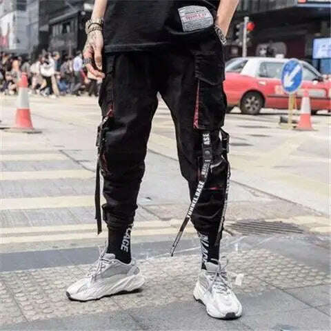 2023 New Hip-Hop Jogger Men's Harem Overalls Color Multi-Pocket Ribbon Men's Sports Pants Streetwear Casual Men's Casual Pants - KIMLUD