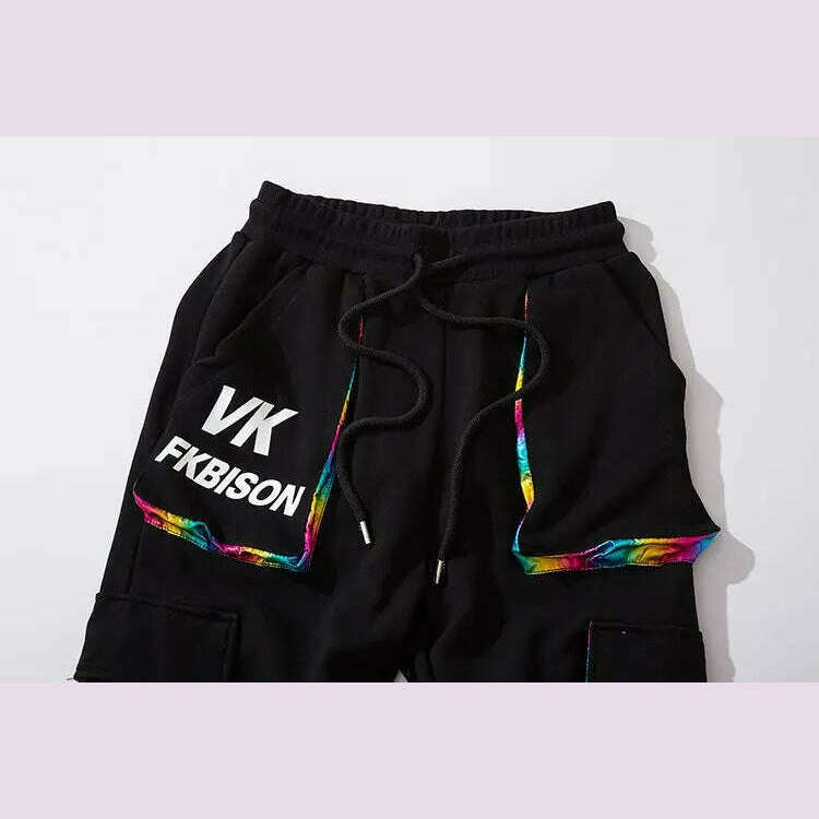 2023 New Hip-Hop Jogger Men's Harem Overalls Color Multi-Pocket Ribbon Men's Sports Pants Streetwear Casual Men's Casual Pants - KIMLUD