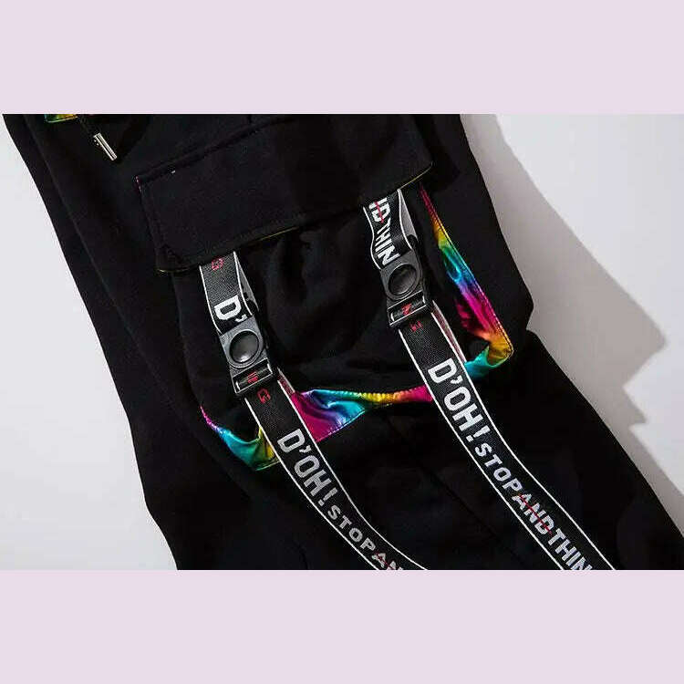 2023 New Hip-Hop Jogger Men's Harem Overalls Color Multi-Pocket Ribbon Men's Sports Pants Streetwear Casual Men's Casual Pants - KIMLUD