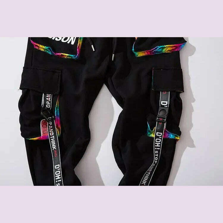 2023 New Hip-Hop Jogger Men's Harem Overalls Color Multi-Pocket Ribbon Men's Sports Pants Streetwear Casual Men's Casual Pants - KIMLUD