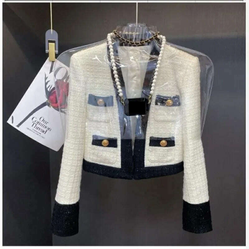 2023 New Little Fragrance Two Piece Set Streetwear Stylish V-Neck Tweed Jacket+High Waist A-Line Skirt With Split Wide Leg Pants - KIMLUD
