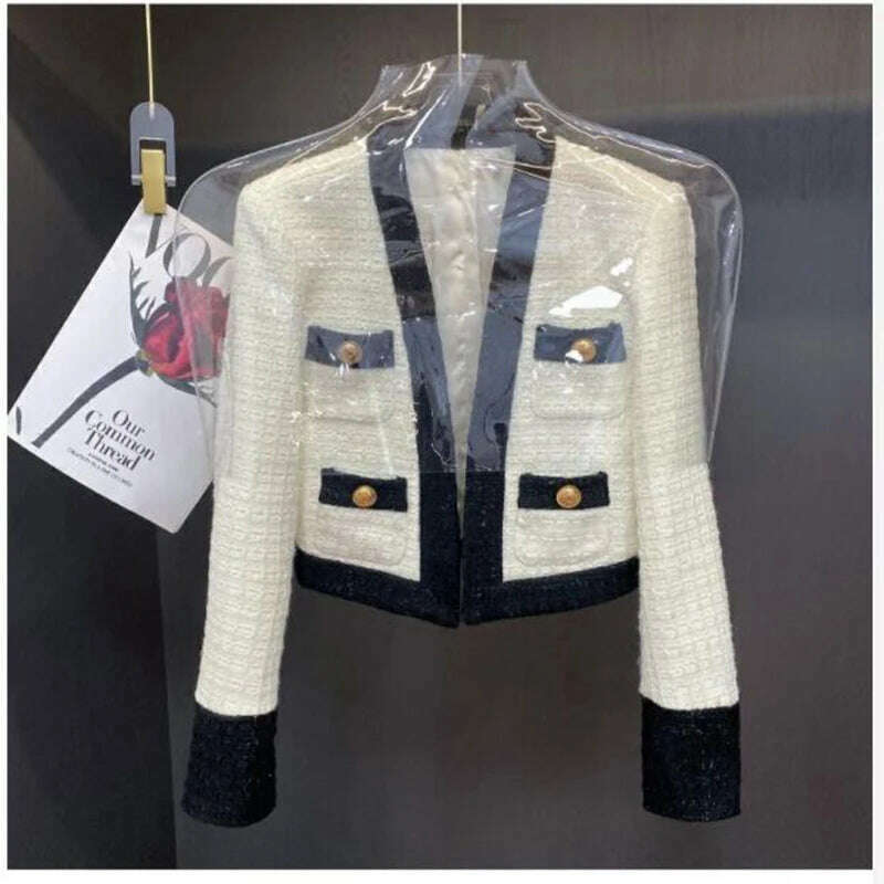 2023 New Little Fragrance Two Piece Set Streetwear Stylish V-Neck Tweed Jacket+High Waist A-Line Skirt With Split Wide Leg Pants - KIMLUD