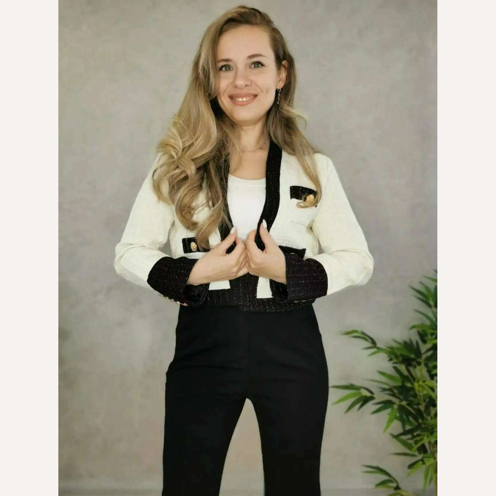 2023 New Little Fragrance Two Piece Set Streetwear Stylish V-Neck Tweed Jacket+High Waist A-Line Skirt With Split Wide Leg Pants - KIMLUD