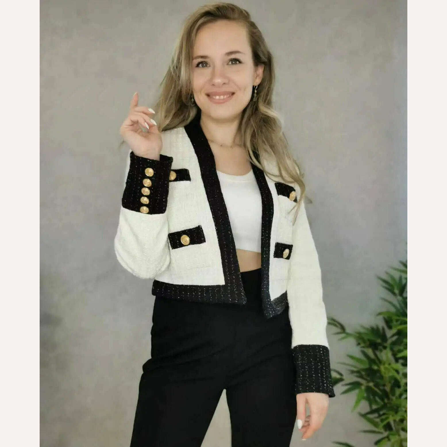 2023 New Little Fragrance Two Piece Set Streetwear Stylish V-Neck Tweed Jacket+High Waist A-Line Skirt With Split Wide Leg Pants - KIMLUD