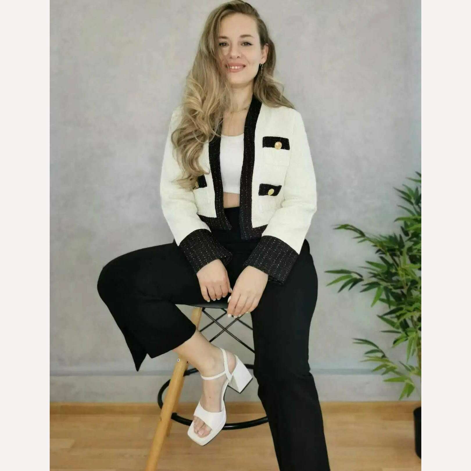2023 New Little Fragrance Two Piece Set Streetwear Stylish V-Neck Tweed Jacket+High Waist A-Line Skirt With Split Wide Leg Pants - KIMLUD