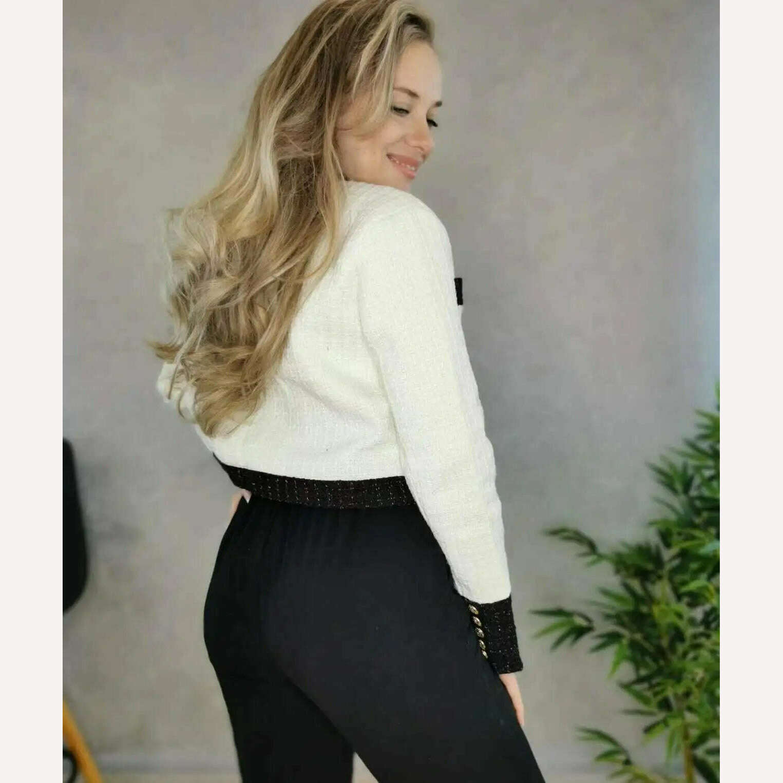 2023 New Little Fragrance Two Piece Set Streetwear Stylish V-Neck Tweed Jacket+High Waist A-Line Skirt With Split Wide Leg Pants - KIMLUD