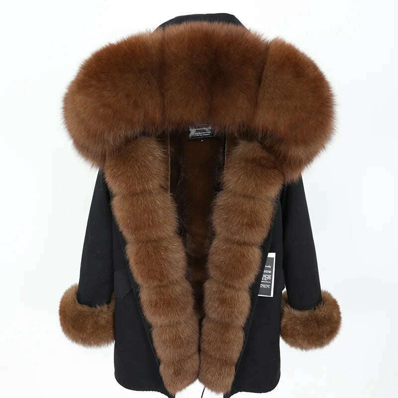 2023 New Winter warm Coat Natural Real Fox fur Jacket Hooded Black Woman Parkas Mulher Parkas Women's Jacket - KIMLUD