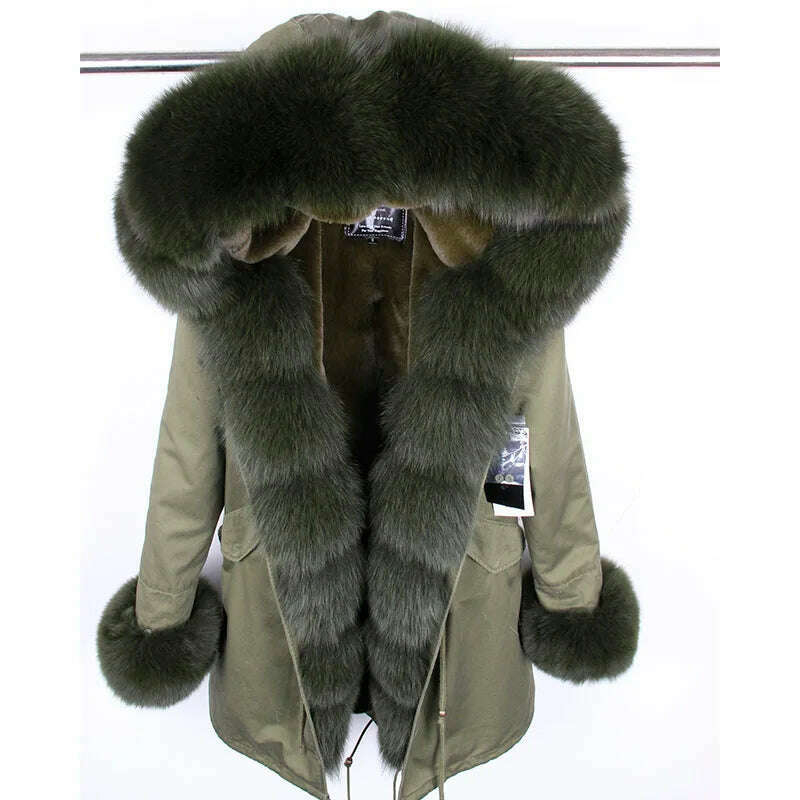 2023 New Winter warm Coat Natural Real Fox fur Jacket Hooded Black Woman Parkas Mulher Parkas Women's Jacket - KIMLUD