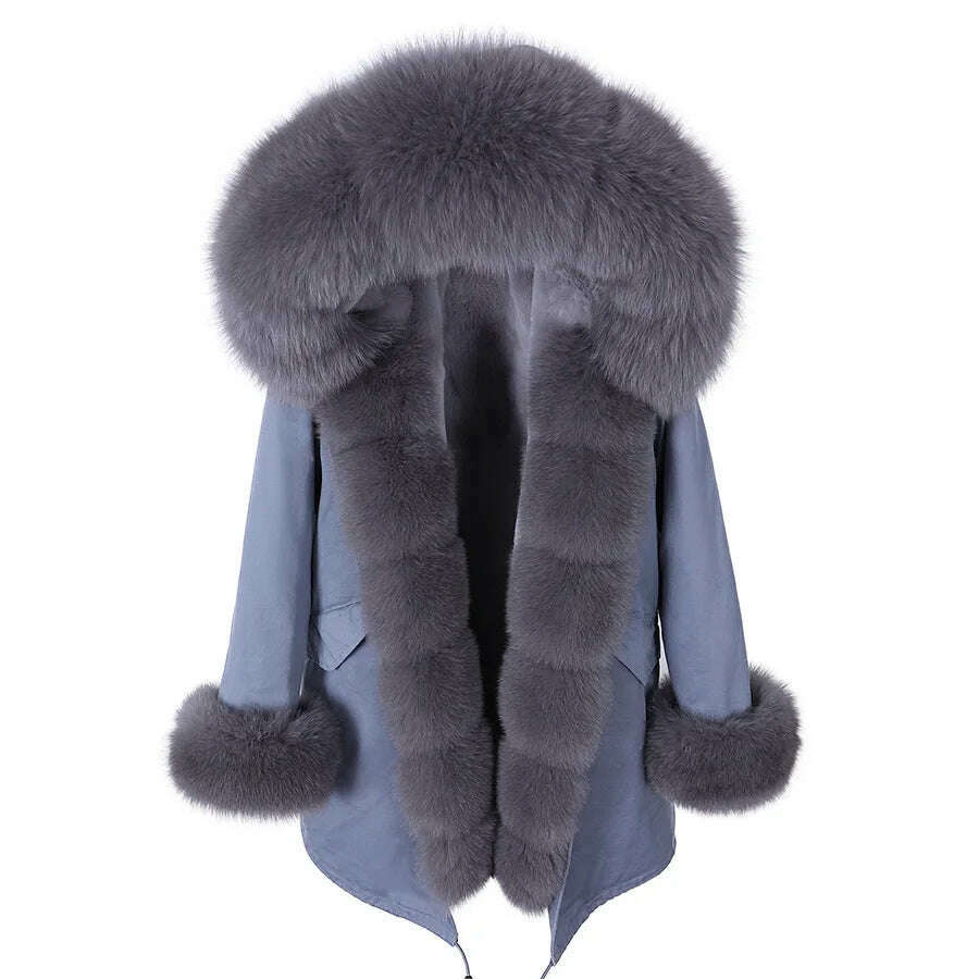 2023 New Winter warm Coat Natural Real Fox fur Jacket Hooded Black Woman Parkas Mulher Parkas Women's Jacket - KIMLUD