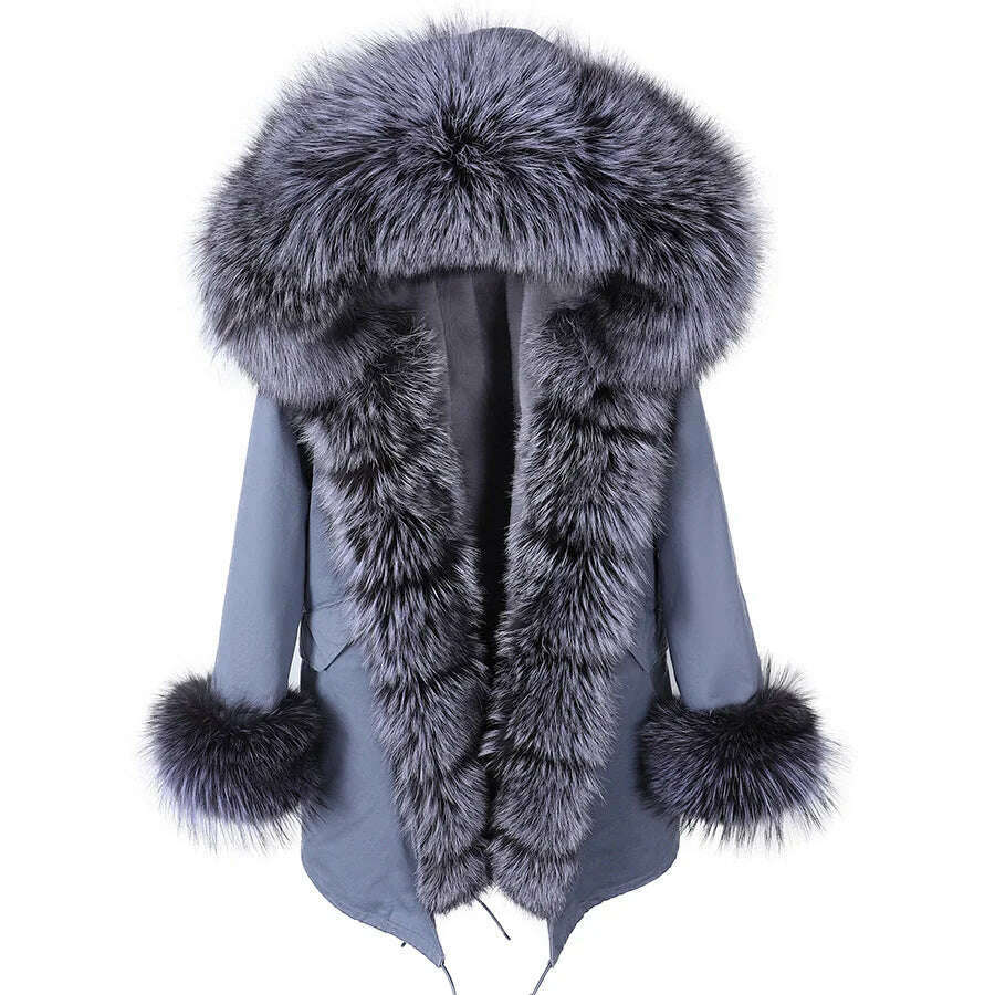 2023 New Winter warm Coat Natural Real Fox fur Jacket Hooded Black Woman Parkas Mulher Parkas Women's Jacket - KIMLUD