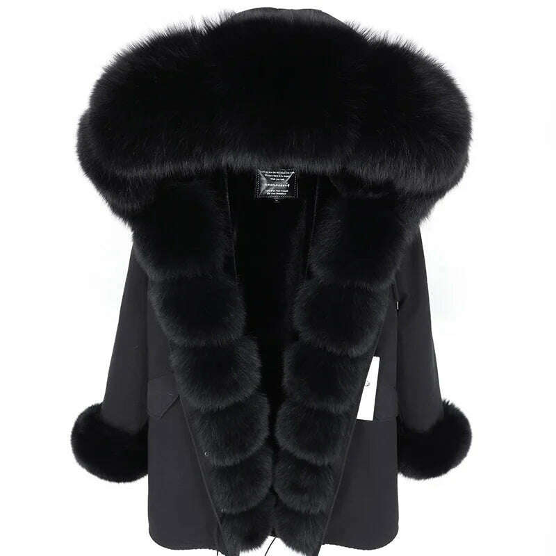 2023 New Winter warm Coat Natural Real Fox fur Jacket Hooded Black Woman Parkas Mulher Parkas Women's Jacket - KIMLUD