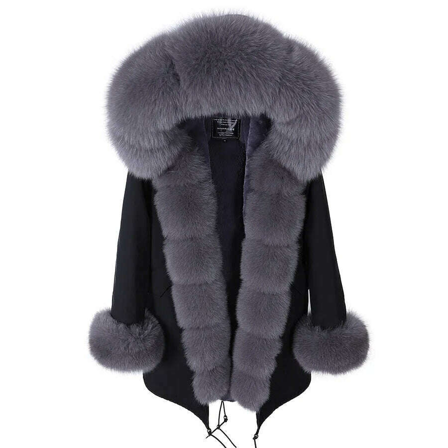2023 New Winter warm Coat Natural Real Fox fur Jacket Hooded Black Woman Parkas Mulher Parkas Women's Jacket - KIMLUD