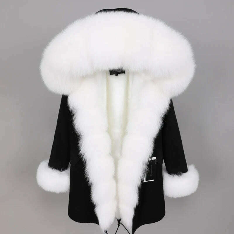 2023 New Winter warm Coat Natural Real Fox fur Jacket Hooded Black Woman Parkas Mulher Parkas Women's Jacket - KIMLUD