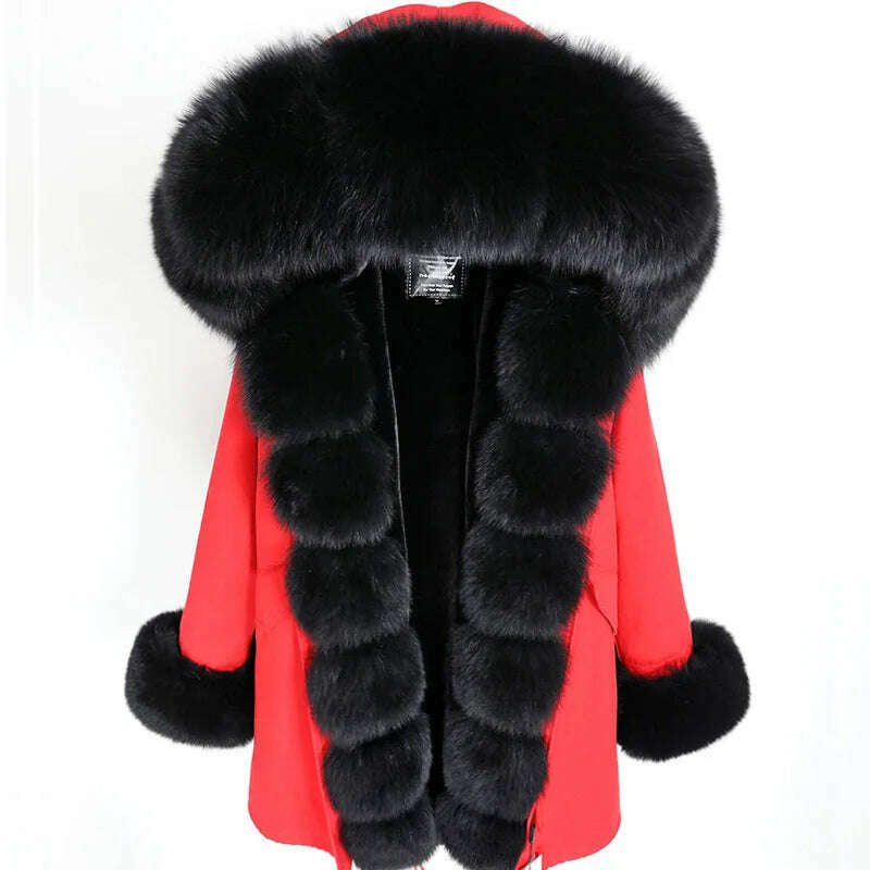 2023 New Winter warm Coat Natural Real Fox fur Jacket Hooded Black Woman Parkas Mulher Parkas Women's Jacket - KIMLUD