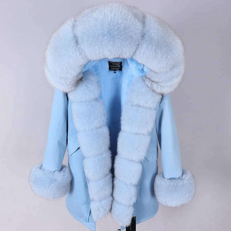 2023 New Winter warm Coat Natural Real Fox fur Jacket Hooded Black Woman Parkas Mulher Parkas Women's Jacket - KIMLUD