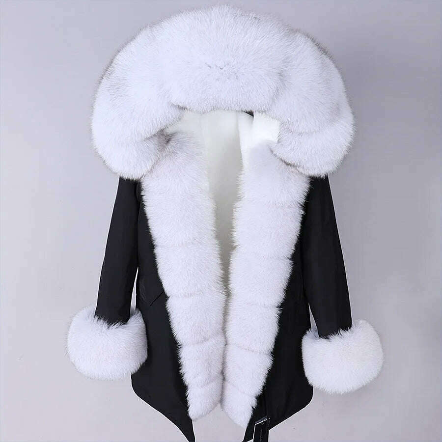 2023 New Winter warm Coat Natural Real Fox fur Jacket Hooded Black Woman Parkas Mulher Parkas Women's Jacket - KIMLUD