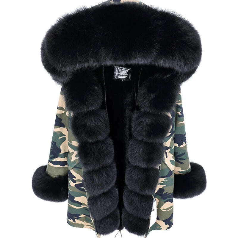2023 New Winter warm Coat Natural Real Fox fur Jacket Hooded Black Woman Parkas Mulher Parkas Women's Jacket - KIMLUD