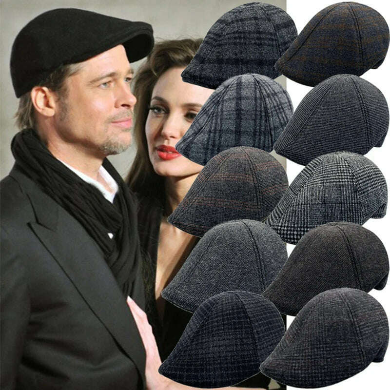 2023 Retro Newsboy Caps Men Octagonal Hats British Painters Hat Autumn Winter Berets Herringbone Flat Caps Hip Hop Berets Gorras - KIMLUD