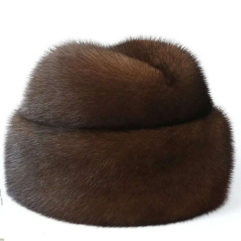2023 Winter Unisex Top Real Mink Fur Bomber Hat Male Genuine Marten Head Warm Black/Brown Caps Best Gift For parent Gorras - KIMLUD