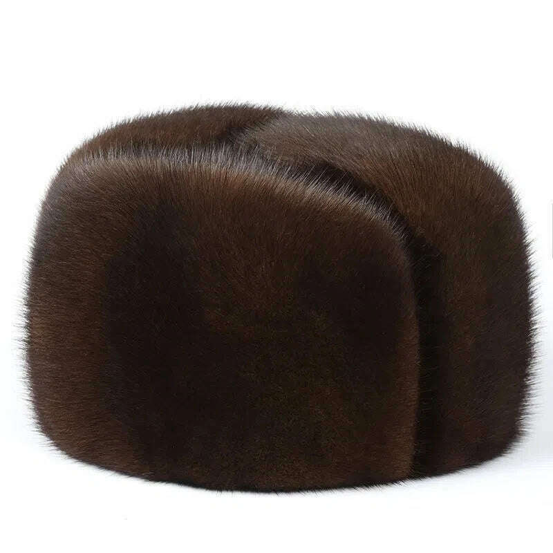 2023 Winter Unisex Top Real Mink Fur Bomber Hat Male Genuine Marten Head Warm Black/Brown Caps Best Gift For parent Gorras - KIMLUD