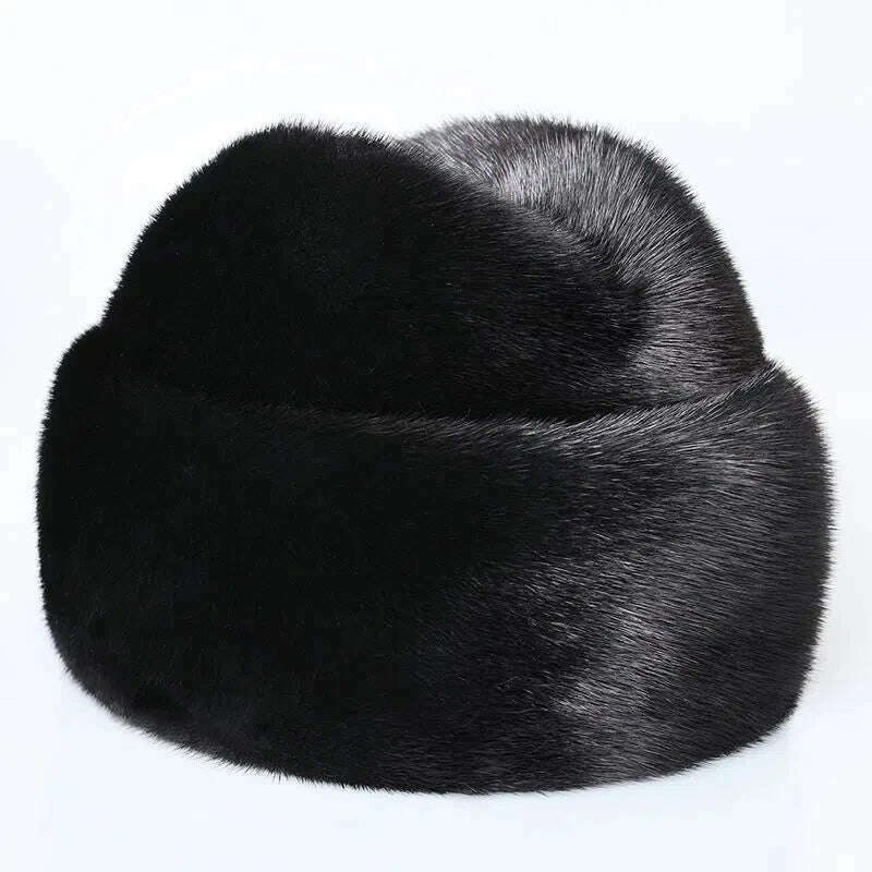 2023 Winter Unisex Top Real Mink Fur Bomber Hat Male Genuine Marten Head Warm Black/Brown Caps Best Gift For parent Gorras - KIMLUD