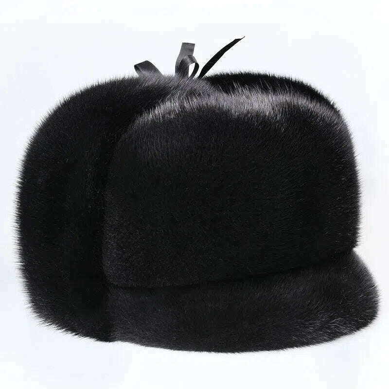 2023 Winter Unisex Top Real Mink Fur Bomber Hat Male Genuine Marten Head Warm Black/Brown Caps Best Gift For parent Gorras - KIMLUD