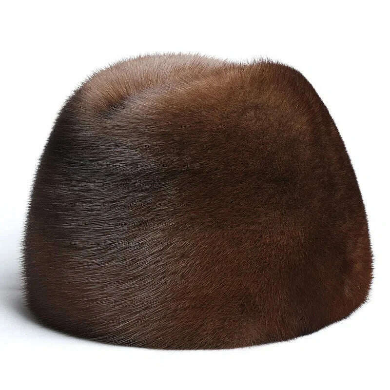 2023 Winter Unisex Top Real Mink Fur Bomber Hat Male Genuine Marten Head Warm Black/Brown Caps Best Gift For parent Gorras - KIMLUD
