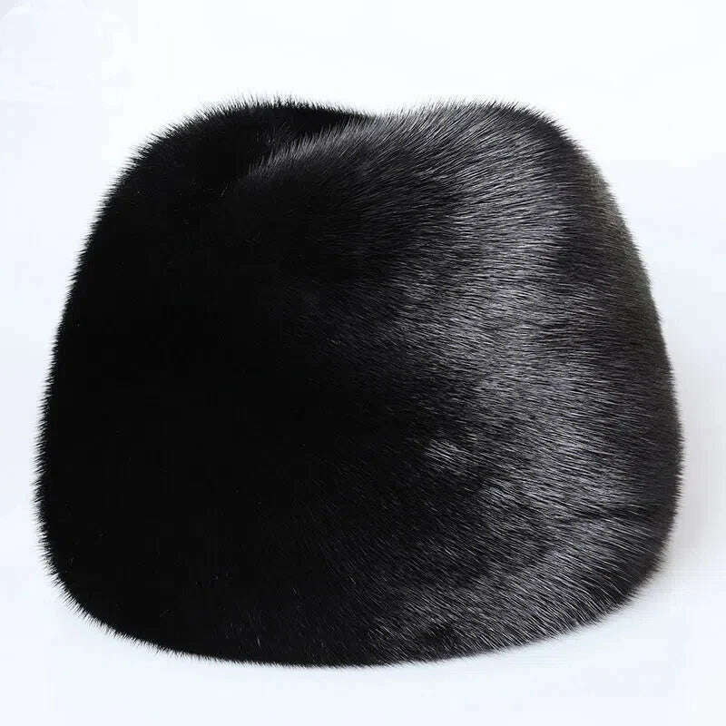 2023 Winter Unisex Top Real Mink Fur Bomber Hat Male Genuine Marten Head Warm Black/Brown Caps Best Gift For parent Gorras - KIMLUD
