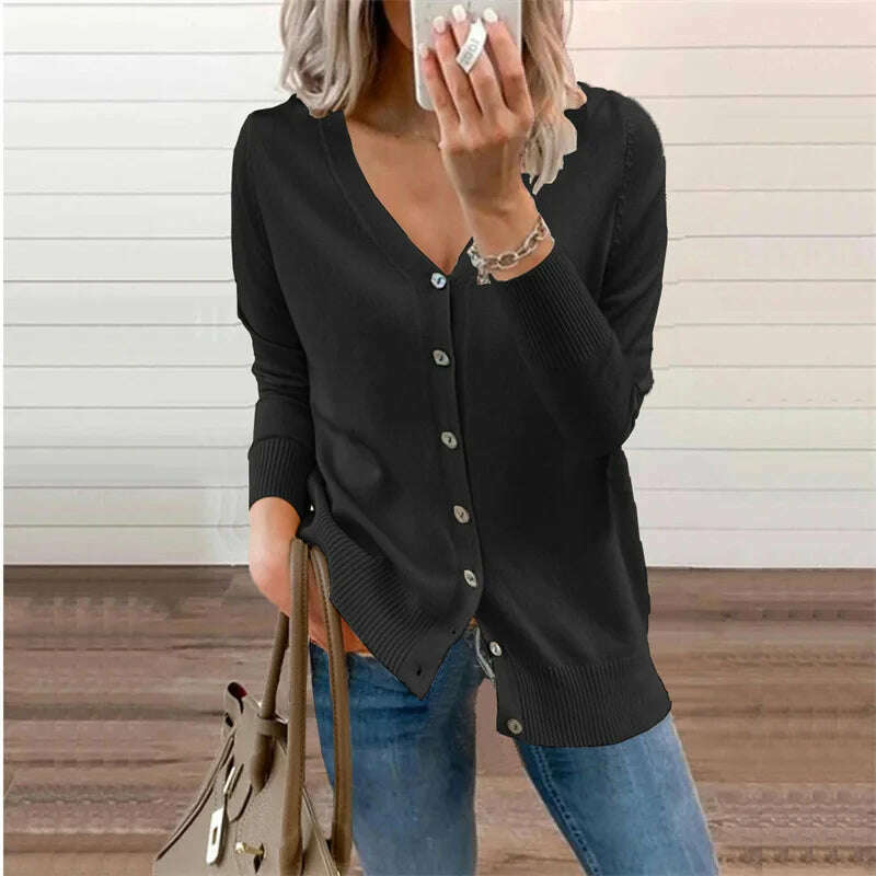 2024 Autumn/Winter Amazon Wish Women's Button Long Sleeve Cardigan Women's Knitted Sweater Jacket - KIMLUD