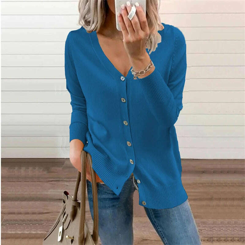 2024 Autumn/Winter Amazon Wish Women's Button Long Sleeve Cardigan Women's Knitted Sweater Jacket - KIMLUD