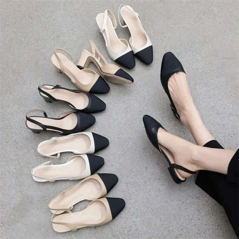 KIMLUD, 2024 Luxury Woman Flat  Sandal Dress Shoes High Heels Retro Closed Square Toe Mules Shoes Girls Wedding Shoe Casual Flat Shoes, KIMLUD Womens Clothes