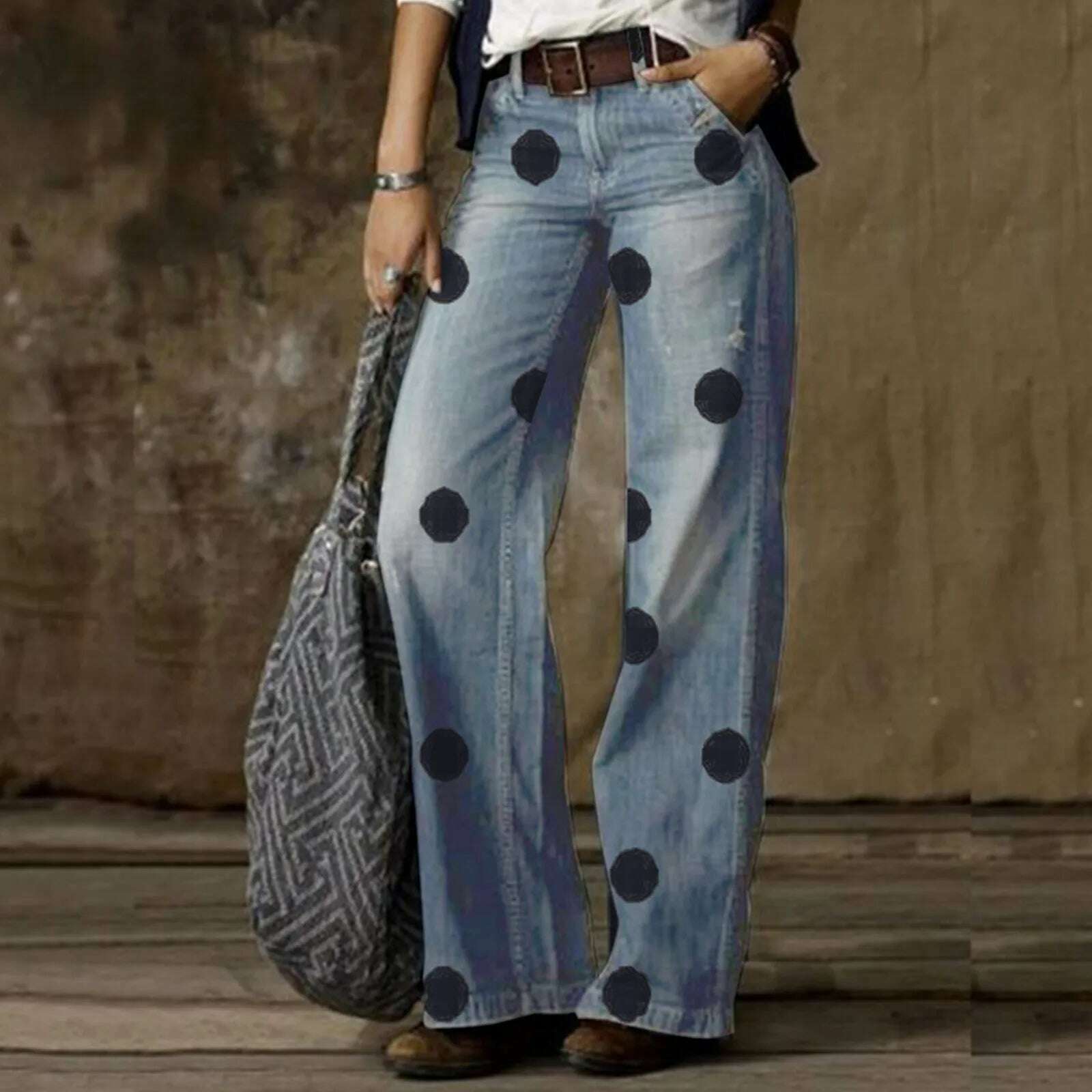 2024 New In High Waist Denim Pants Women Casual Loose Wide Leg Jeans Y2K Streetwear Harajuku Printed Boyfriend Jeans For Womens - KIMLUD