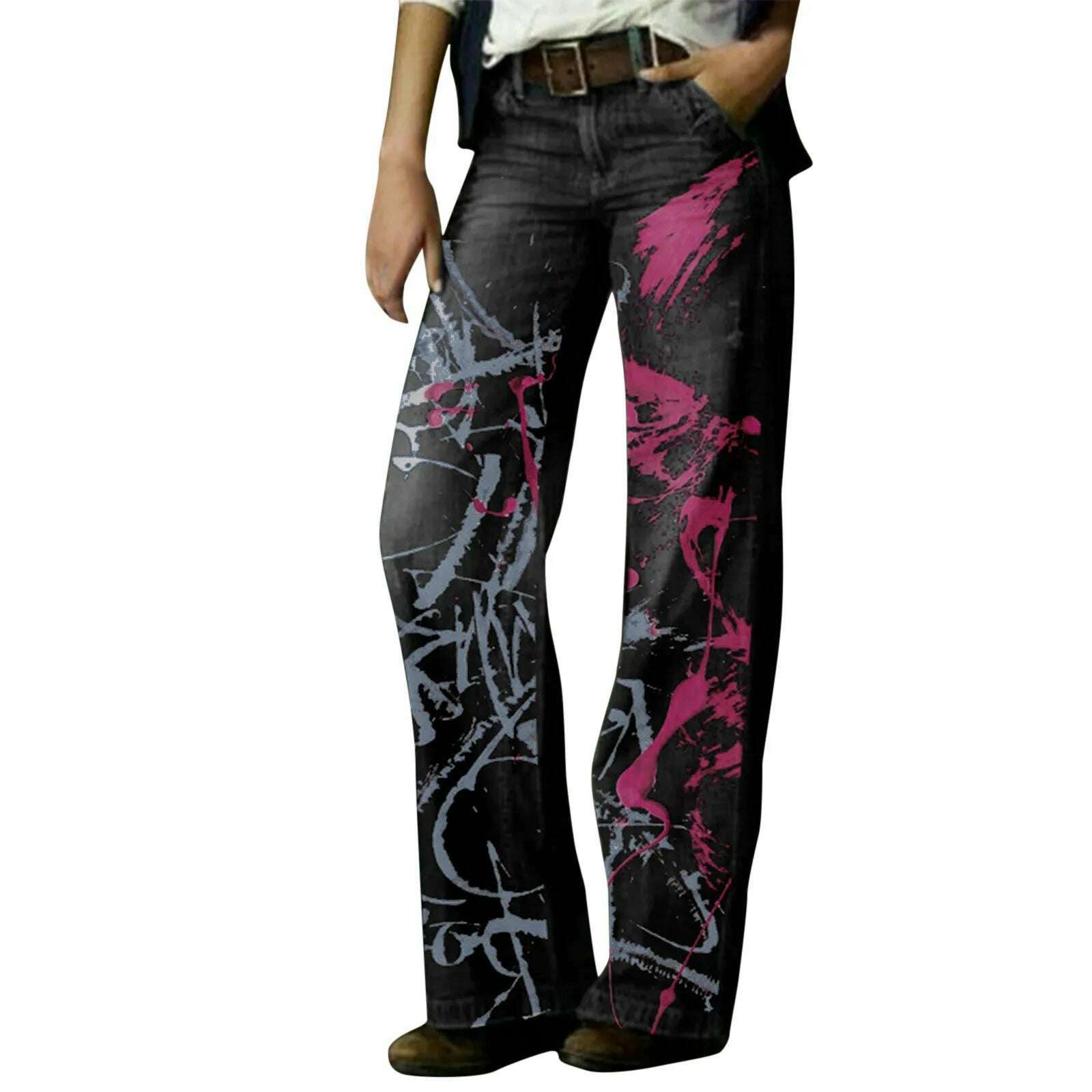 2024 New In High Waist Denim Pants Women Casual Loose Wide Leg Jeans Y2K Streetwear Harajuku Printed Boyfriend Jeans For Womens - KIMLUD