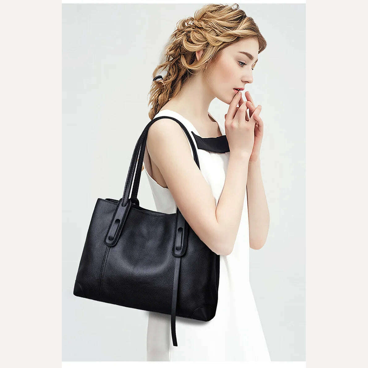 2024 Winter Spring Lichee Genuine Leather Women Shoulder Handbag Large Capacity Soft Cowhide Pacthwork Female Tote Bag - KIMLUD