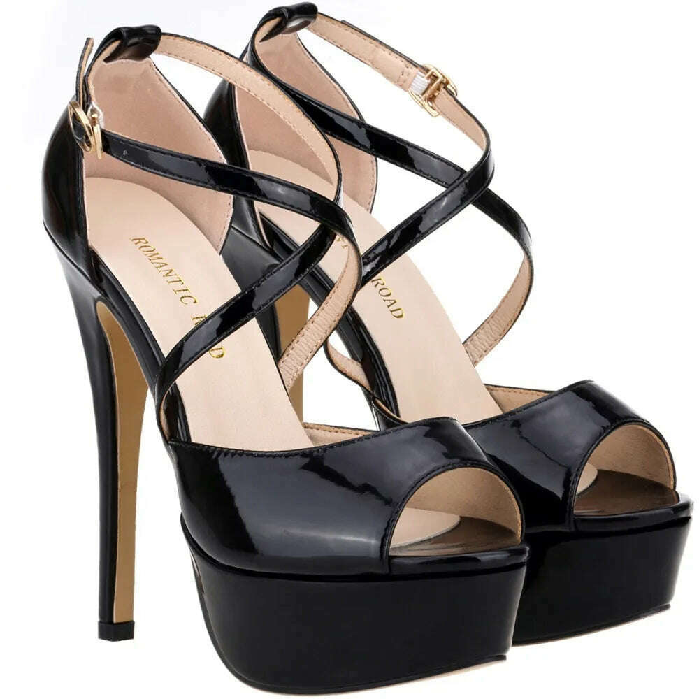 2024 Women Sandals 14CM Platform High Heels Sexy Ankle Strap Sandal Open Toe Stilettos Party Dress Wedding Shoes Plus Size 44 - KIMLUD