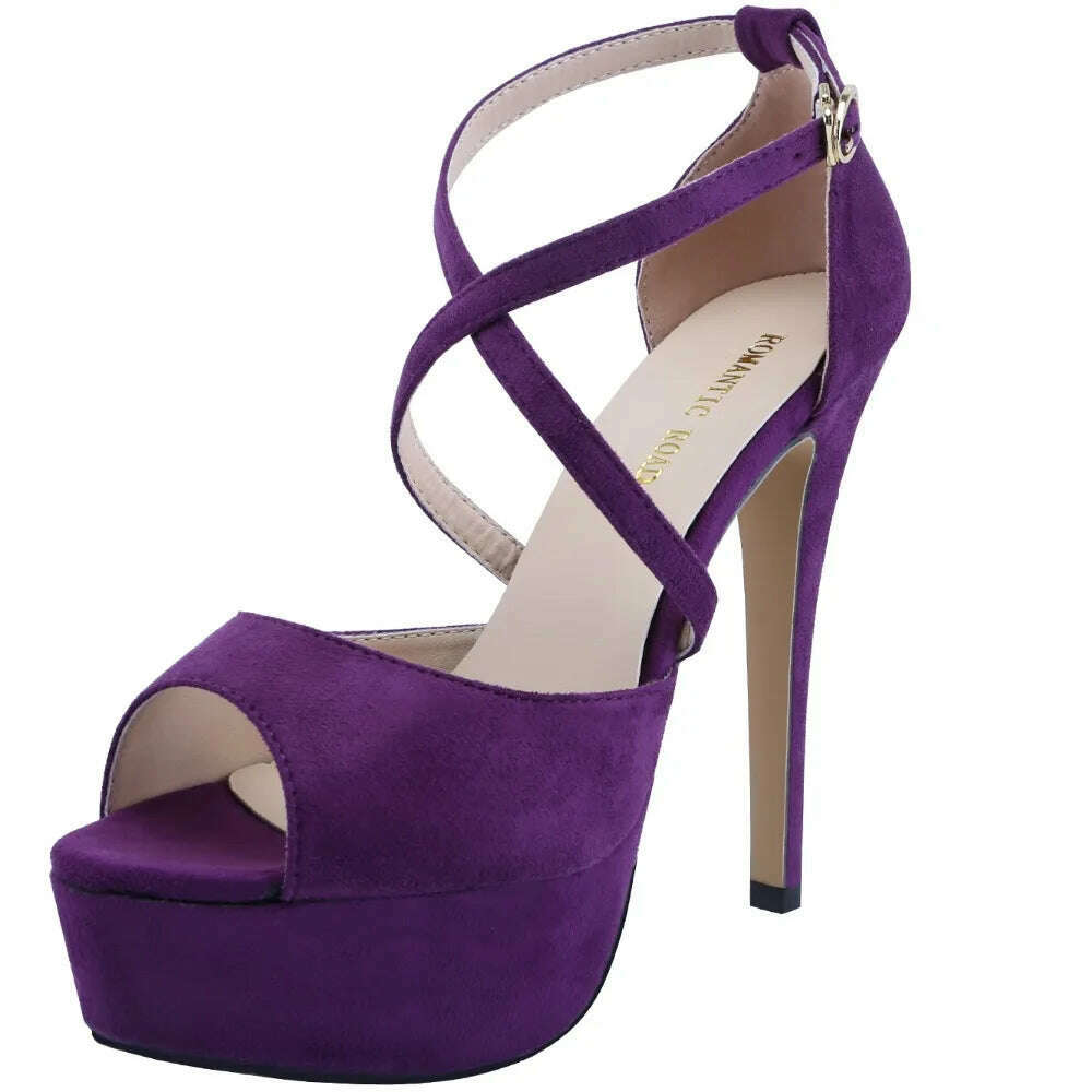 2024 Women Sandals 14CM Platform High Heels Sexy Ankle Strap Sandal Open Toe Stilettos Party Dress Wedding Shoes Plus Size 44 - KIMLUD