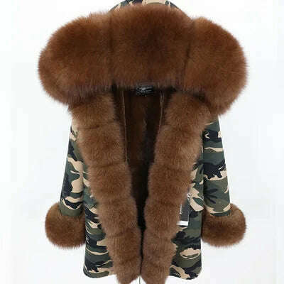 2024 Women's jacket Natural Real Fox fur Jacket Hooded black Woman parkas Winter warm Coat Parkas - KIMLUD