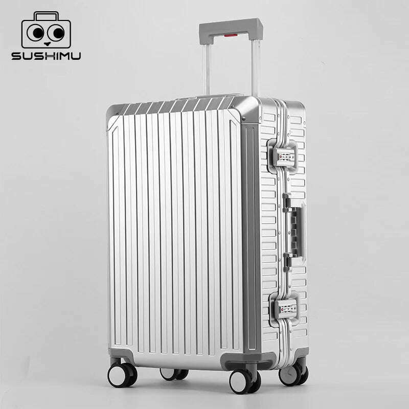 KIMLUD, 20"24"28" Inch Aluminum Trolley Suitcase Waterproof Metallic Cabin Luggage Trolly Bag With Wheels, KIMLUD Womens Clothes