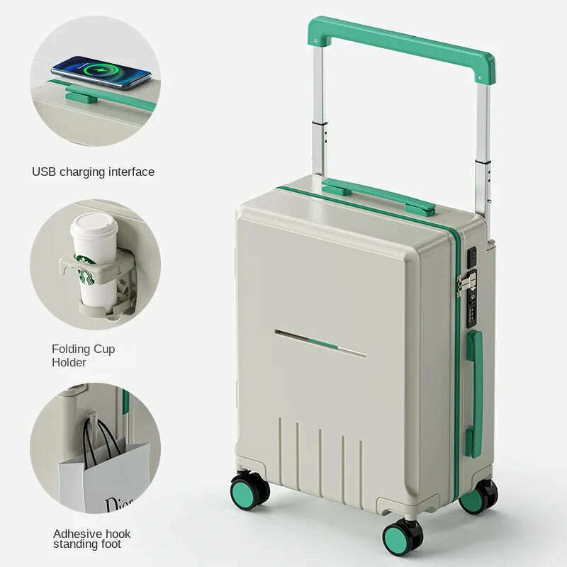 KIMLUD, 2025 New Wide Handle Suitcase Luggage with USB Cup Holder Unisex 20" 24" Suitcase Trip Cabin TSA Customs Password Trolley Case, light gray / 24 inch, KIMLUD APPAREL - Womens Clothes