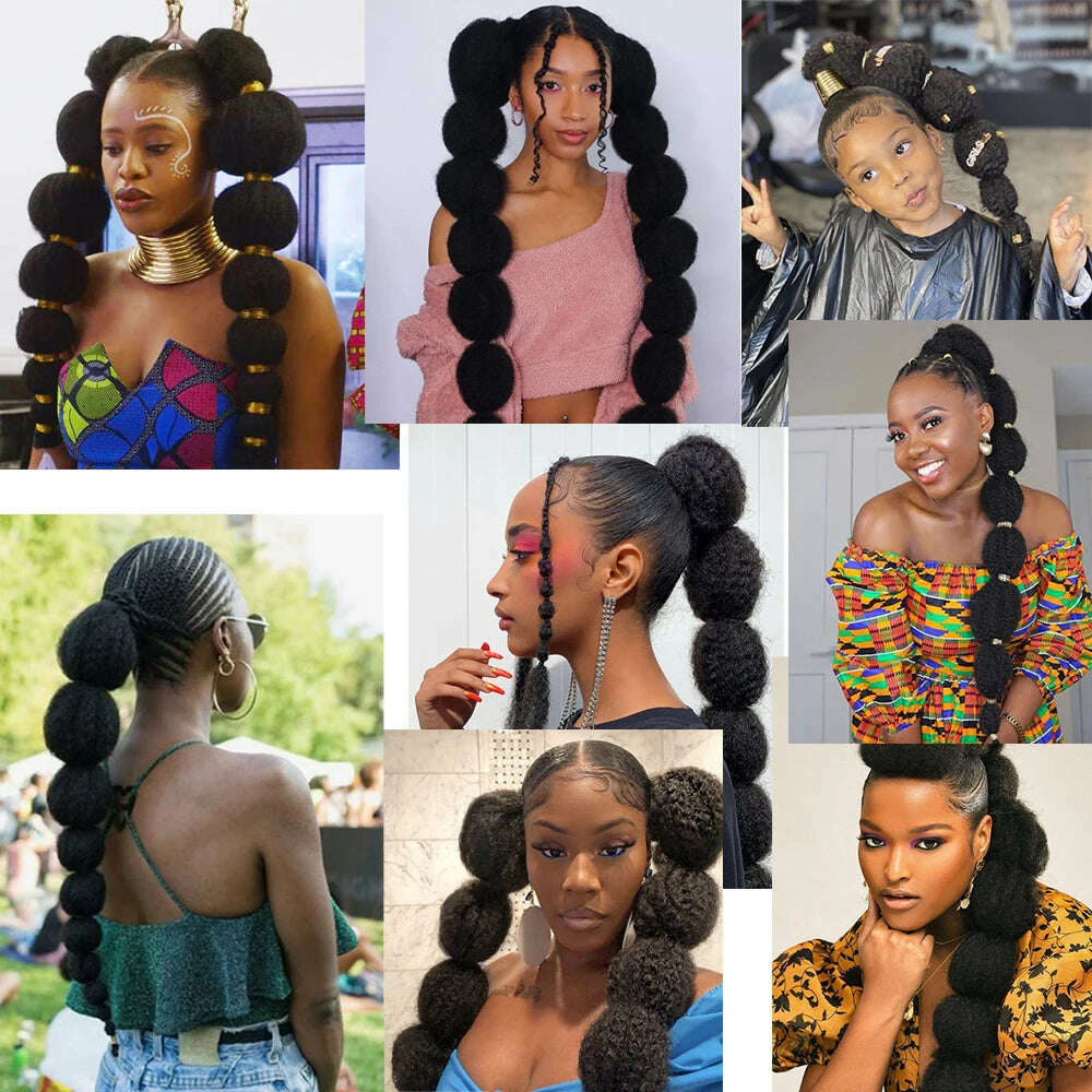 KIMLUD, 24inch Afro Puff Long Straight Drawstring Lantern Bubble Braided Ponytail For Kids Black Women Girl False Clip on Extension, KIMLUD Womens Clothes