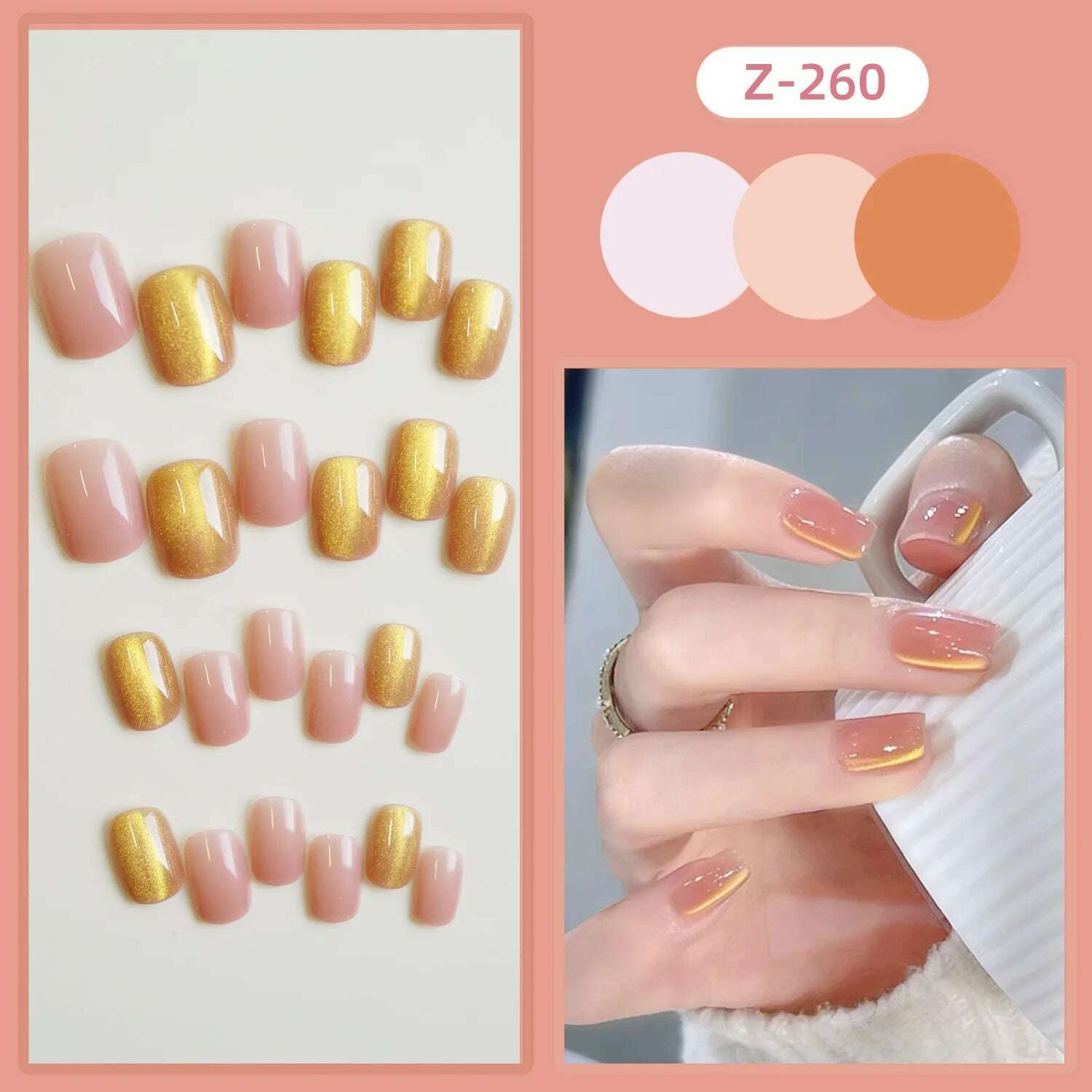 24pcs Pink Cat-Eyes Fake Nails Shiny Glitter Sweet Long Coffin False Nail Patch Lady Women Wearable Detchable Artificial Nails - KIMLUD