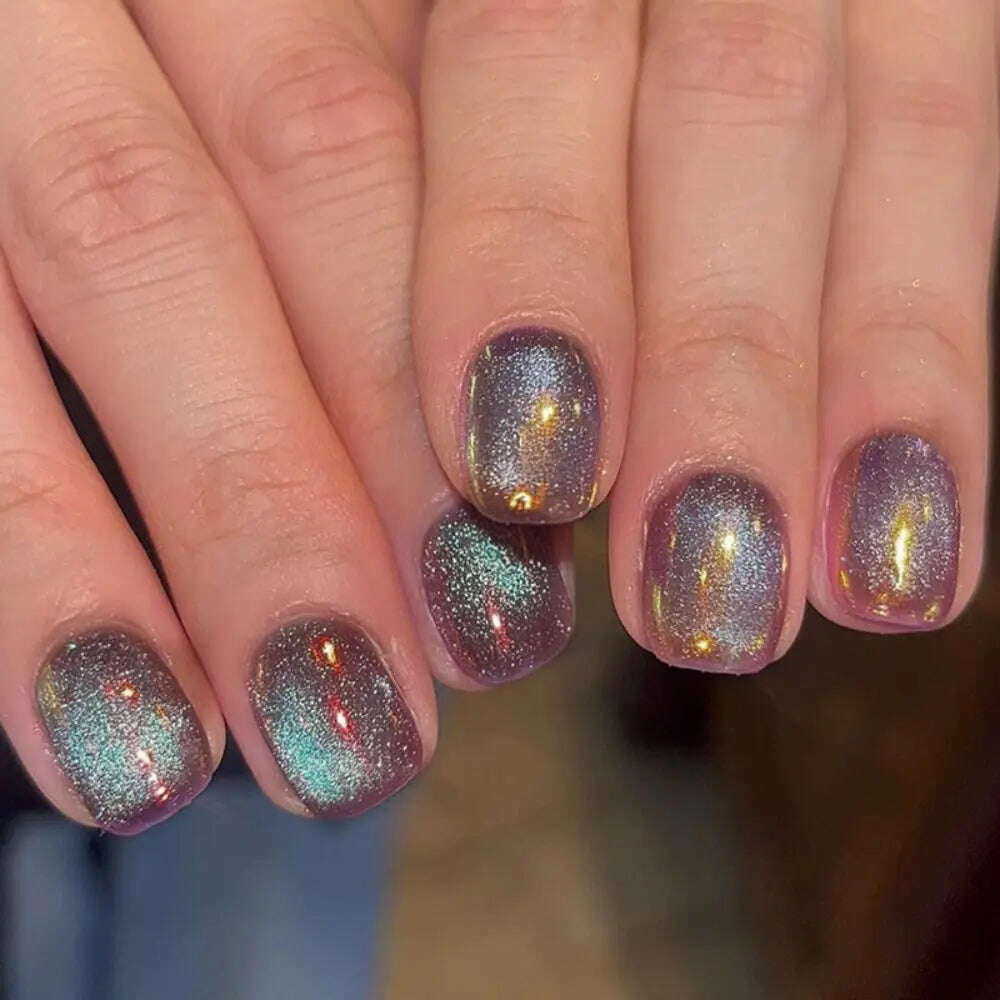 24pcs Short Square False Nails Glitter Flower Wave French Fake Nails Manicure Full Cover Detachable Nail Tips Press on Nails - KIMLUD