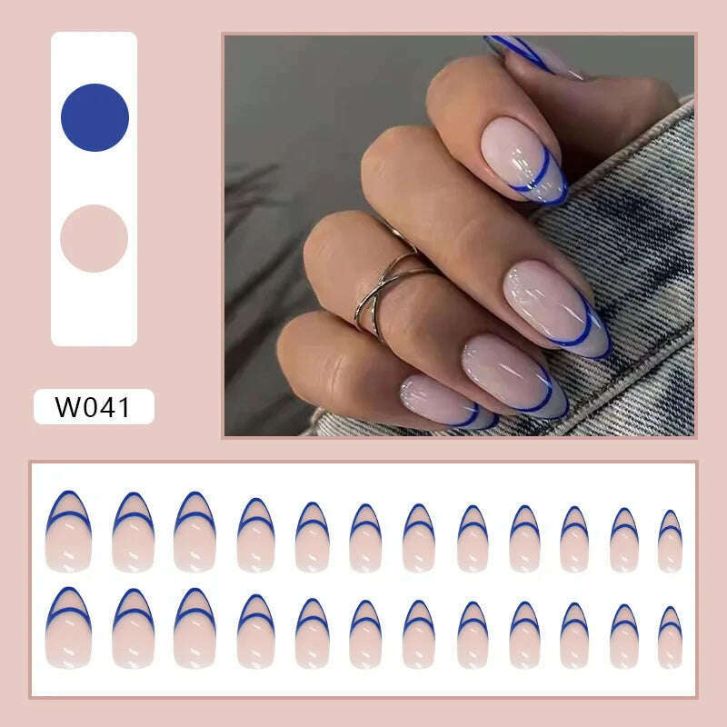 24pcs/Box Ballerina Nail Tip Purple with Design Manicure Patches Fresh Floral Almond False Nails Press on Med Nails Detachable - KIMLUD