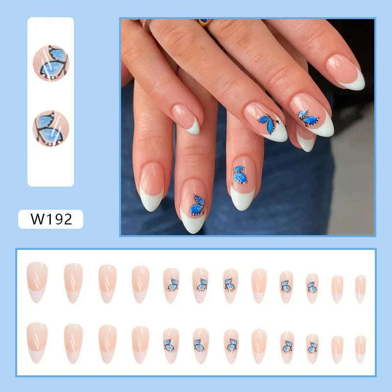 24pcs/Box Ballerina Nail Tip Purple with Design Manicure Patches Fresh Floral Almond False Nails Press on Med Nails Detachable - KIMLUD