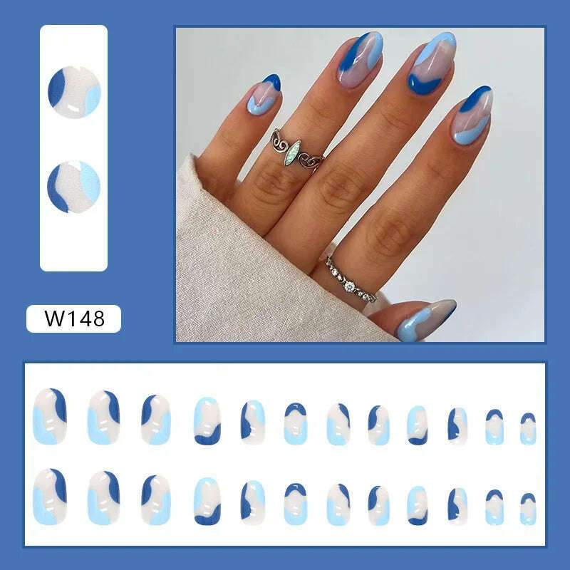 24pcs/Box Ballerina Nail Tip Purple with Design Manicure Patches Fresh Floral Almond False Nails Press on Med Nails Detachable - KIMLUD
