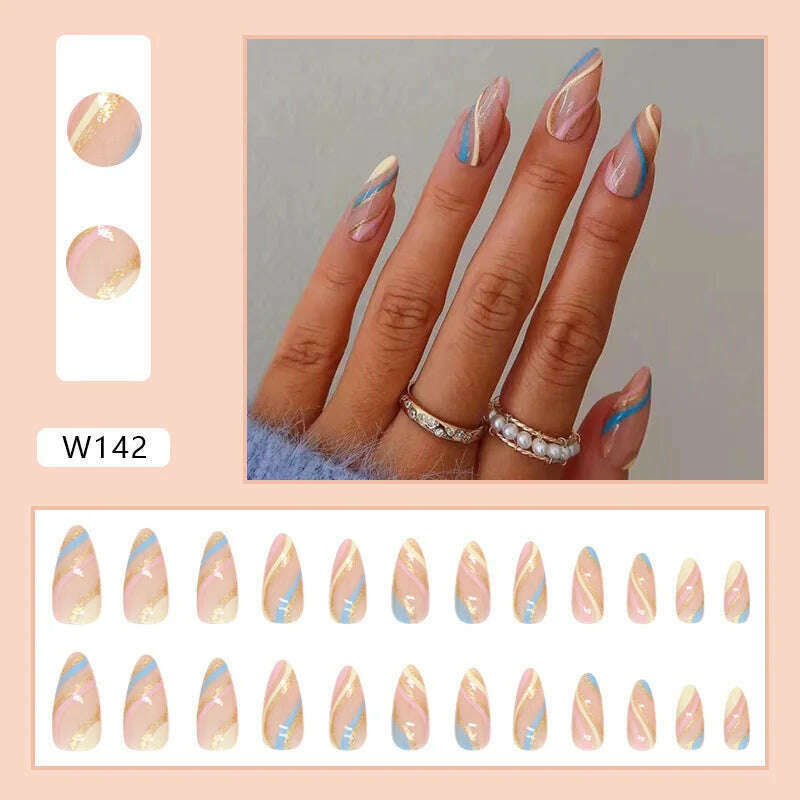 24pcs/Box Ballerina Nail Tip Purple with Design Manicure Patches Fresh Floral Almond False Nails Press on Med Nails Detachable - KIMLUD