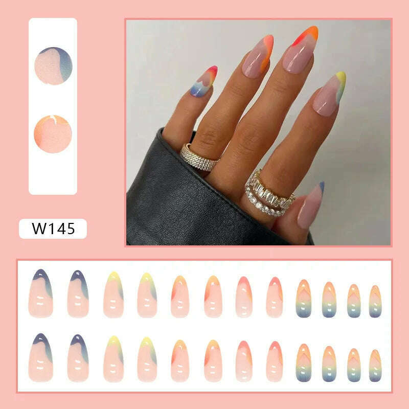 24pcs/Box Ballerina Nail Tip Purple with Design Manicure Patches Fresh Floral Almond False Nails Press on Med Nails Detachable - KIMLUD